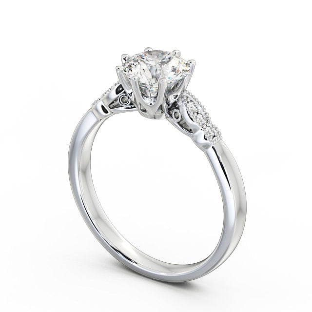 Round Diamond Engagement Ring 18K White Gold Solitaire With Side Stones - Chelise ENRD81_WG_SIDE