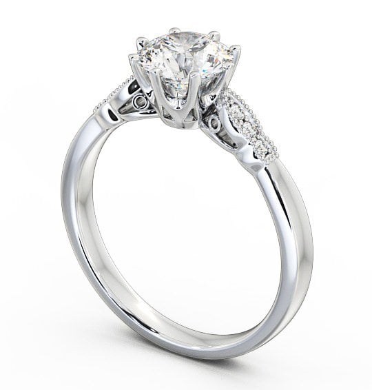 Round Diamond 8 Prong Engagement Ring 18K White Gold Solitaire with Channel Set Side Stones ENRD81_WG_THUMB1 