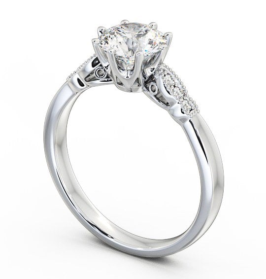 Round Diamond 8 Prong Engagement Ring 9K White Gold Solitaire with Channel Set Side Stones ENRD81_WG_THUMB1 