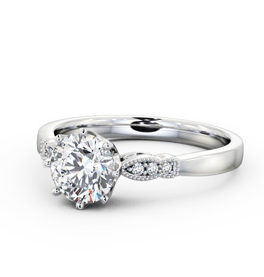 Round Diamond 8 Prong Engagement Ring 18K White Gold Solitaire with Channel Set Side Stones ENRD81_WG_THUMB2 