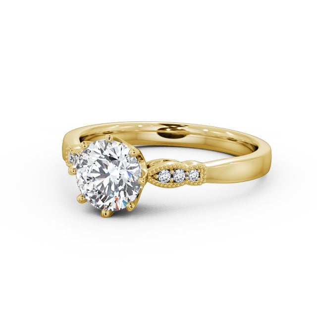 Round Diamond Engagement Ring 9K Yellow Gold Solitaire With Side Stones - Chelise ENRD81_YG_FLAT