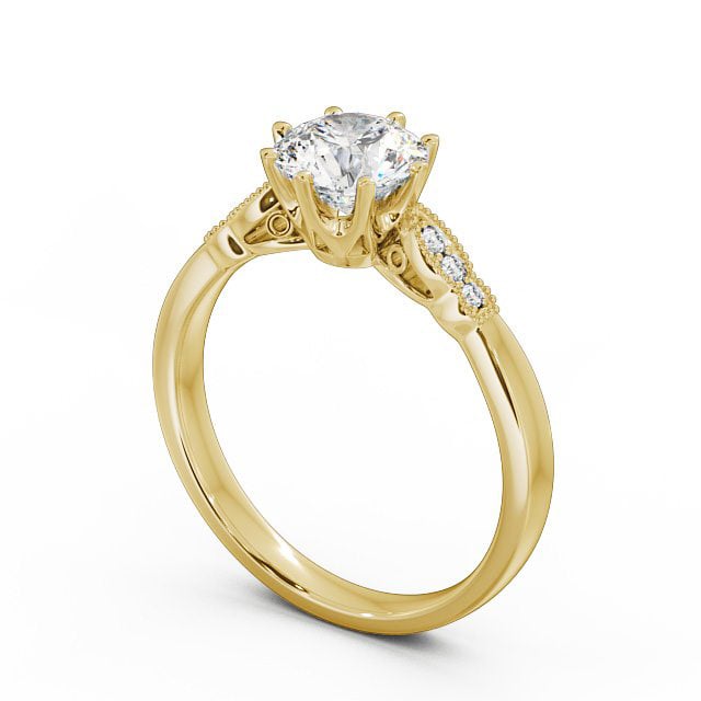 Round Diamond Engagement Ring 9K Yellow Gold Solitaire With Side Stones - Chelise ENRD81_YG_SIDE