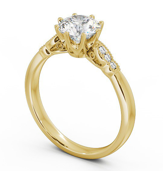 Round Diamond 8 Prong Engagement Ring 18K Yellow Gold Solitaire with Channel Set Side Stones ENRD81_YG_THUMB1