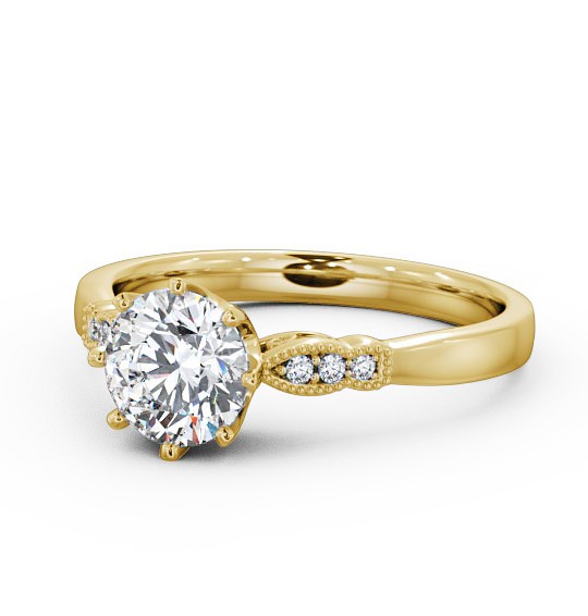 Round Diamond 8 Prong Engagement Ring 18K Yellow Gold Solitaire with Channel Set Side Stones ENRD81_YG_THUMB2 