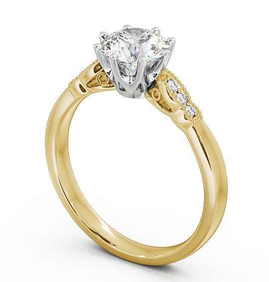 Round Diamond 8 Prong Engagement Ring 18K Yellow and White Gold Solitaire with Channel Set Side Stones ENRD81_YWG_THUMB1 