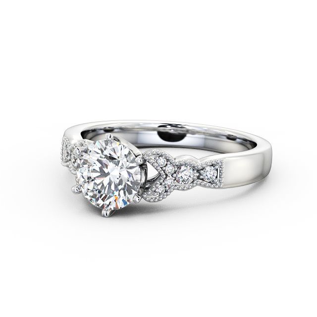 Vintage Round Diamond Engagement Ring 9K White Gold Solitaire - Brianna ENRD82_WG_FLAT