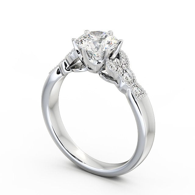 Vintage Round Diamond Engagement Ring 9K White Gold Solitaire - Brianna ENRD82_WG_SIDE
