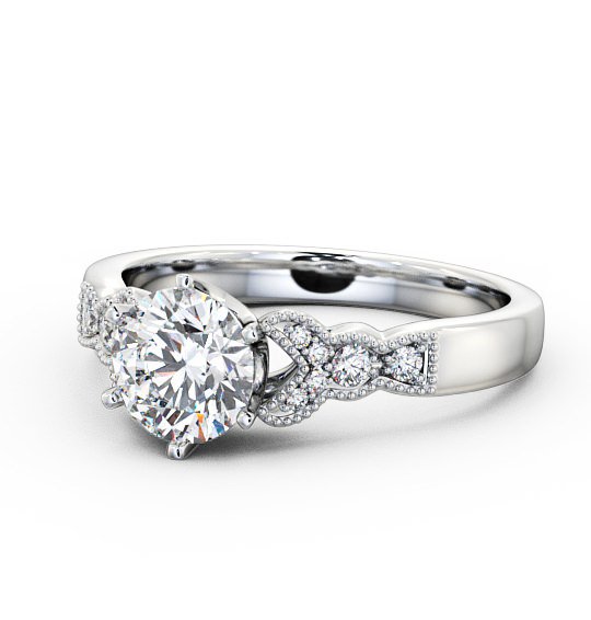 Vintage Round Diamond 6 Prong Engagement Ring Palladium Solitaire ENRD82_WG_THUMB2 