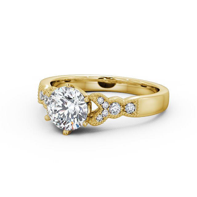 Vintage Round Diamond Engagement Ring 9K Yellow Gold Solitaire - Brianna ENRD82_YG_FLAT
