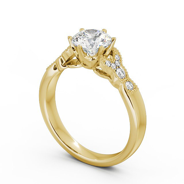 Vintage Round Diamond Engagement Ring 18K Yellow Gold Solitaire - Brianna ENRD82_YG_SIDE