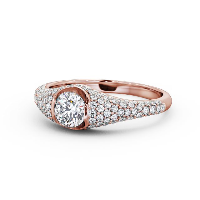 Pave 1.02ct Round Diamond Engagement Ring 9K Rose Gold Solitaire - Azara ENRD83_RG_FLAT