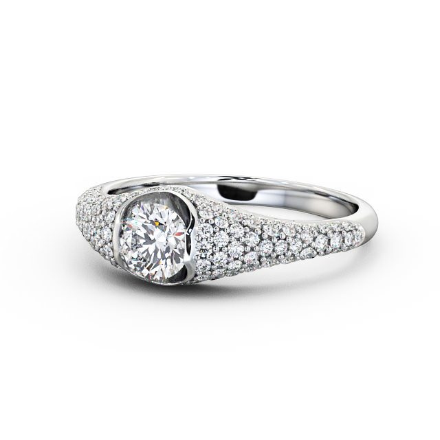 Pave 1.02ct Round Diamond Engagement Ring 18K White Gold Solitaire - Azara ENRD83_WG_FLAT
