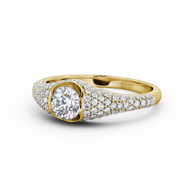 Pave 1.02ct Round Diamond Engagement Ring 18K Yellow Gold Solitaire - Azara ENRD83_YG_FLAT