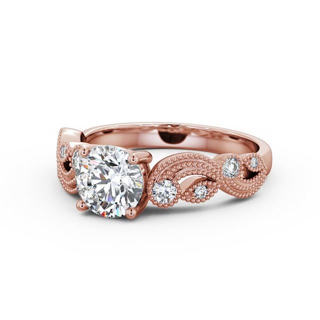 Round Diamond Engagement Ring 18K Rose Gold Solitaire With Side Stones - Solaine ENRD87_RG_FLAT