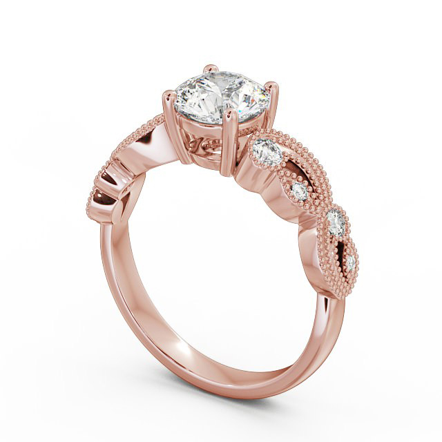 Round Diamond Engagement Ring 18K Rose Gold Solitaire With Side Stones - Solaine ENRD87_RG_SIDE