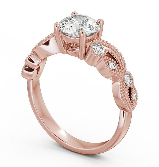 Round Diamond Vintage Style Engagement Ring 18K Rose Gold Solitaire with Channel Set Side Stones ENRD87_RG_THUMB1