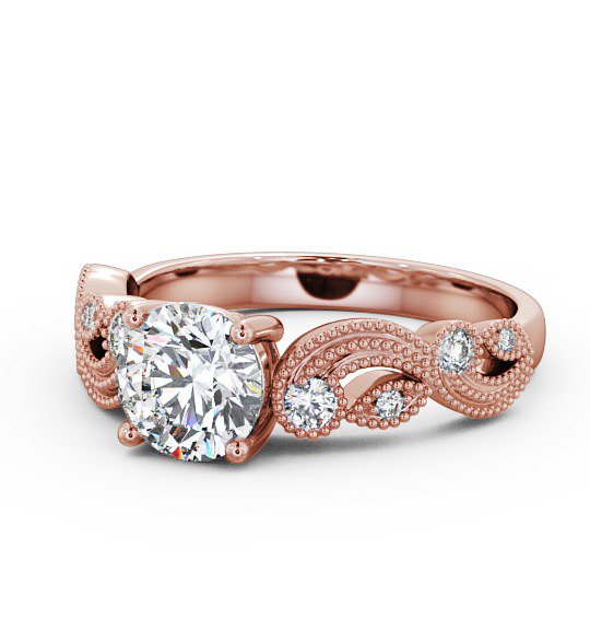  Round Diamond Engagement Ring 9K Rose Gold Solitaire With Side Stones - Solaine ENRD87_RG_THUMB2 