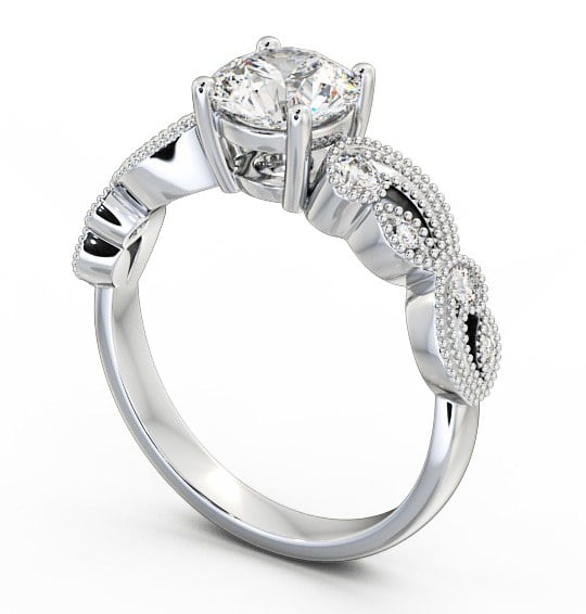 Round Diamond Vintage Style Engagement Ring Platinum Solitaire with Channel Set Side Stones ENRD87_WG_THUMB1