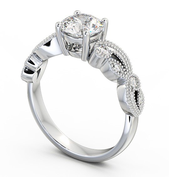 Round Diamond Vintage Style Engagement Ring Platinum Solitaire with Channel Set Side Stones ENRD87_WG_THUMB1 