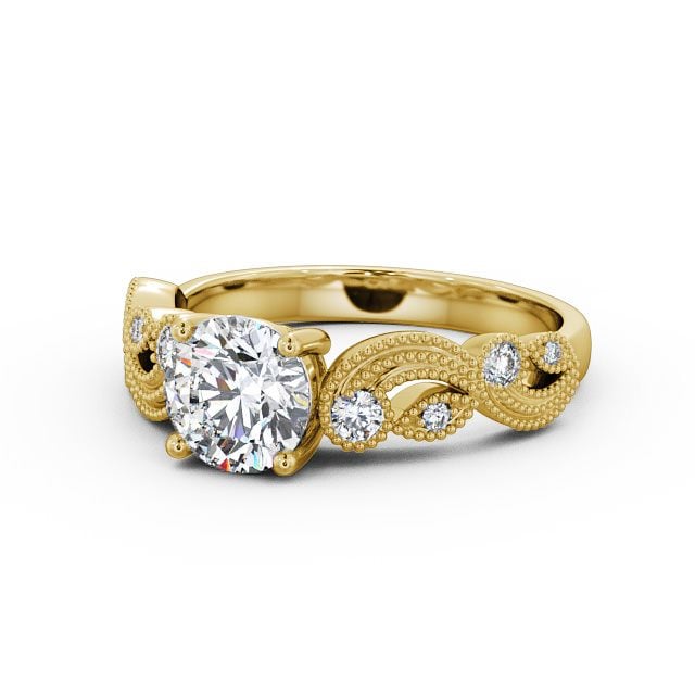 Round Diamond Engagement Ring 18K Yellow Gold Solitaire With Side Stones - Solaine ENRD87_YG_FLAT