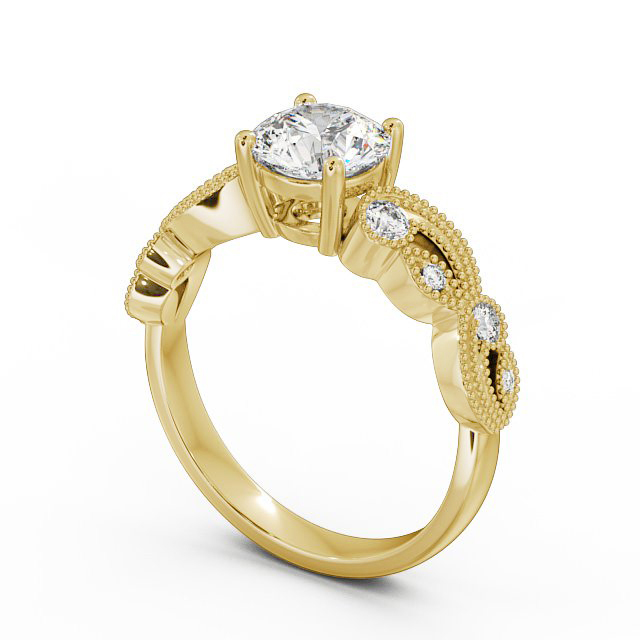 Round Diamond Engagement Ring 9K Yellow Gold Solitaire With Side Stones - Solaine ENRD87_YG_SIDE