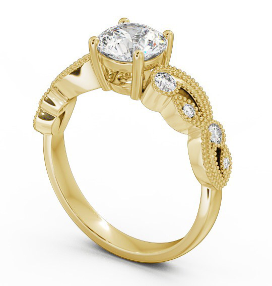 Round Diamond Vintage Style Engagement Ring 18K Yellow Gold Solitaire with Channel Set Side Stones ENRD87_YG_THUMB1