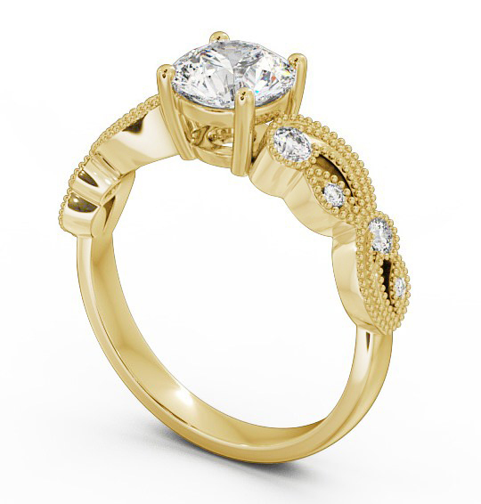 Round Diamond Vintage Style Engagement Ring 18K Yellow Gold Solitaire with Channel Set Side Stones ENRD87_YG_THUMB1 