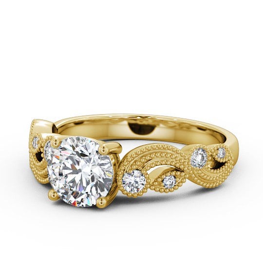  Round Diamond Engagement Ring 9K Yellow Gold Solitaire With Side Stones - Solaine ENRD87_YG_THUMB2 