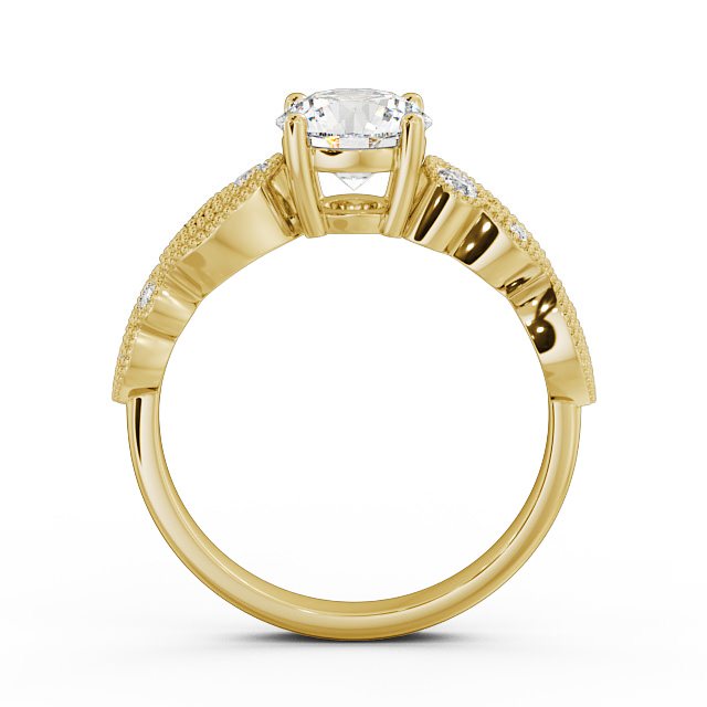 Round Diamond Engagement Ring 18K Yellow Gold Solitaire With Side Stones - Solaine ENRD87_YG_UP