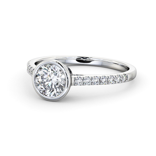 Round Diamond Engagement Ring 18K White Gold Solitaire With Side Stones - Evol ENRD88S_WG_FLAT