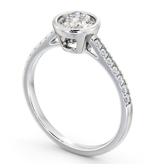 Round Diamond Bezel Set Engagement Ring 18K White Gold Solitaire with Channel Set Side Stones ENRD88S_WG_THUMB1