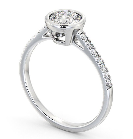 Round Diamond Bezel Set Engagement Ring 9K White Gold Solitaire with Channel Set Side Stones ENRD88S_WG_THUMB1