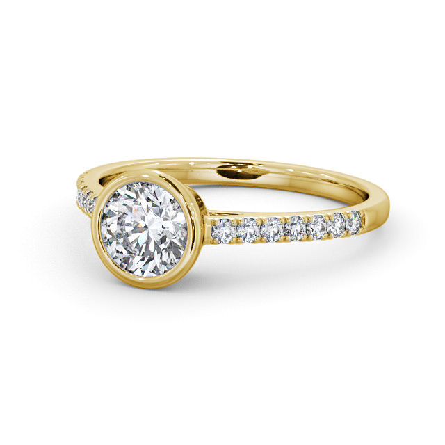 Round Diamond Engagement Ring 18K Yellow Gold Solitaire With Side Stones - Evol ENRD88S_YG_FLAT