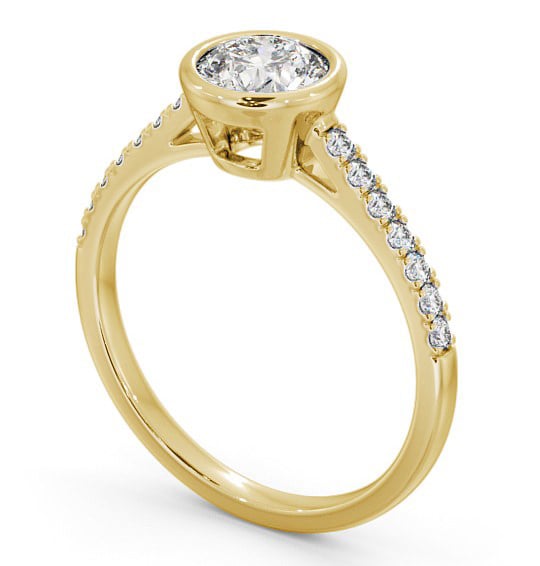 Round Diamond Bezel Set Engagement Ring 18K Yellow Gold Solitaire with Channel Set Side Stones ENRD88S_YG_THUMB1