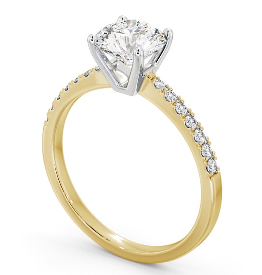 Round Diamond Elegant Style Engagement Ring 18K Yellow and White Gold Solitaire with Channel Set Side Stones ENRD89S_YWG_THUMB1 