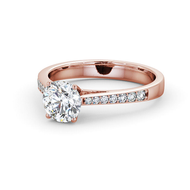 Round Diamond Engagement Ring 9K Rose Gold Solitaire With Side Stones - Seatle ENRD8S_RG_FLAT