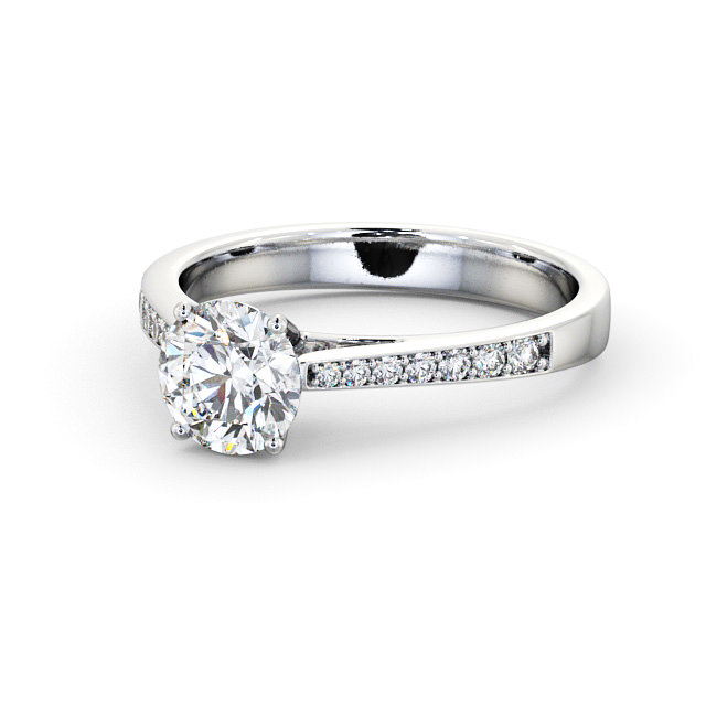Round Diamond Engagement Ring Platinum Solitaire With Side Stones - Seatle ENRD8S_WG_FLAT