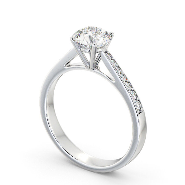 Round Diamond Engagement Ring 9K White Gold Solitaire With Side Stones - Seatle