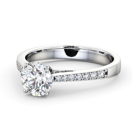  Round Diamond Engagement Ring 18K White Gold Solitaire With Side Stones - Seatle ENRD8S_WG_THUMB2 