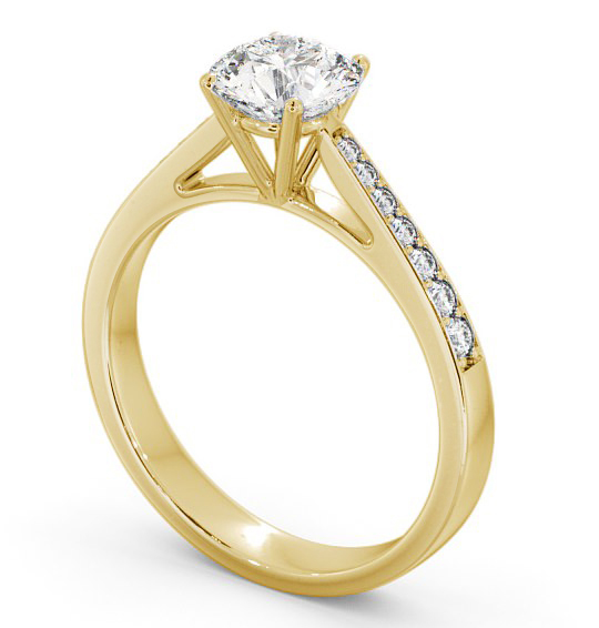 Round Diamond Cathedral Style Engagement Ring 18K Yellow Gold Solitaire with Channel Set Side Stones ENRD8S_YG_THUMB1 