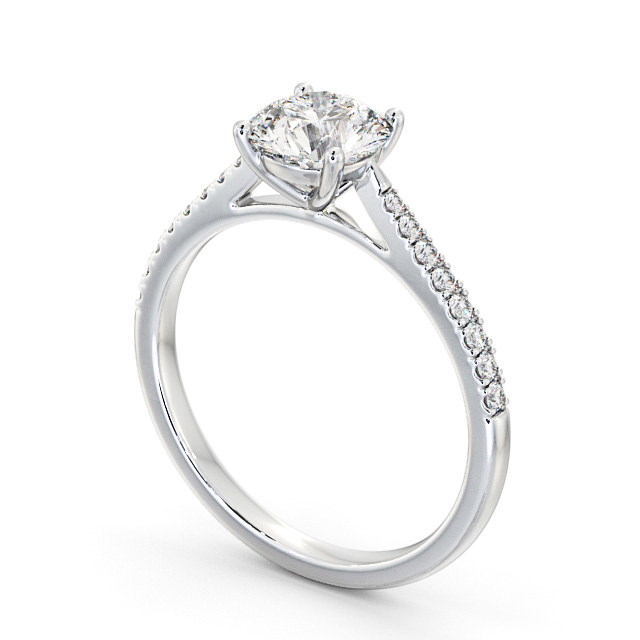 Round Diamond Engagement Ring 18K White Gold Solitaire With Side Stones - Maya ENRD90S_WG_SIDE