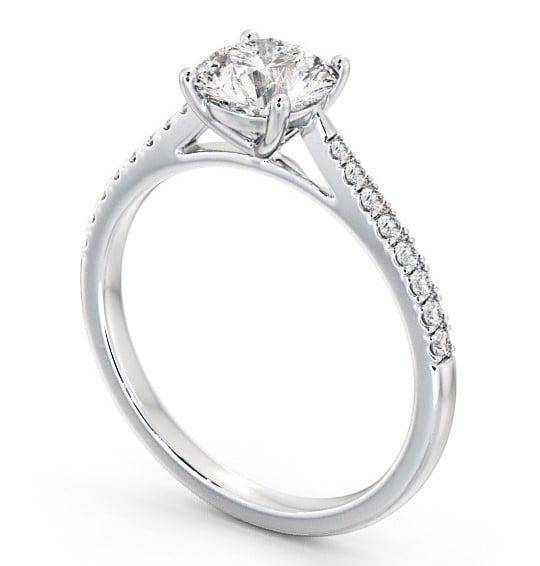 Round Diamond 4 Prong Engagement Ring Platinum Solitaire with Channel Set Side Stones ENRD90S_WG_THUMB1 