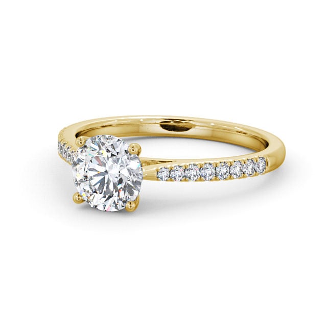 Round Diamond Engagement Ring 9K Yellow Gold Solitaire With Side Stones - Maya ENRD90S_YG_FLAT