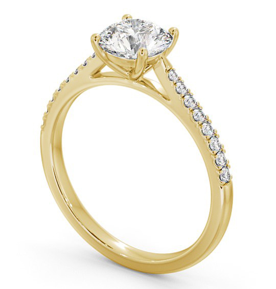 Round Diamond 4 Prong Engagement Ring 18K Yellow Gold Solitaire with Channel Set Side Stones ENRD90S_YG_THUMB1