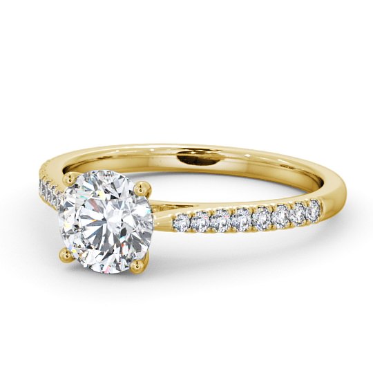  Round Diamond Engagement Ring 18K Yellow Gold Solitaire With Side Stones - Maya ENRD90S_YG_THUMB2 