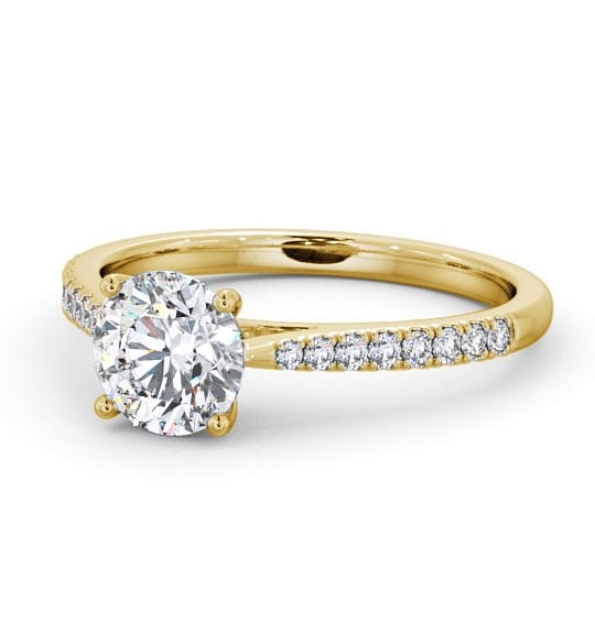 Round Diamond 4 Prong Engagement Ring 18K Yellow Gold Solitaire with Channel Set Side Stones ENRD90S_YG_THUMB2 