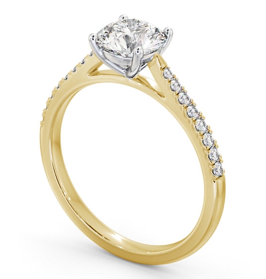 Round Diamond 4 Prong Engagement Ring 18K Yellow and White Gold Solitaire with Channel Set Side Stones ENRD90S_YWG_THUMB1 
