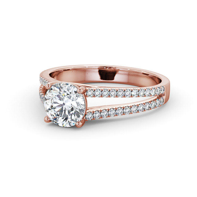 Round Diamond Engagement Ring 18K Rose Gold Solitaire With Side Stones - Milena ENRD92_RG_FLAT