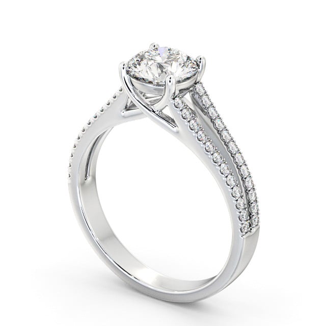 Round Diamond Engagement Ring 9K White Gold Solitaire With Side Stones - Milena ENRD92_WG_SIDE
