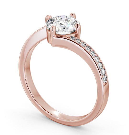 Round Diamond Offset Band Engagement Ring 18K Rose Gold Solitaire with Channel Set Side Stones ENRD93_RG_THUMB1